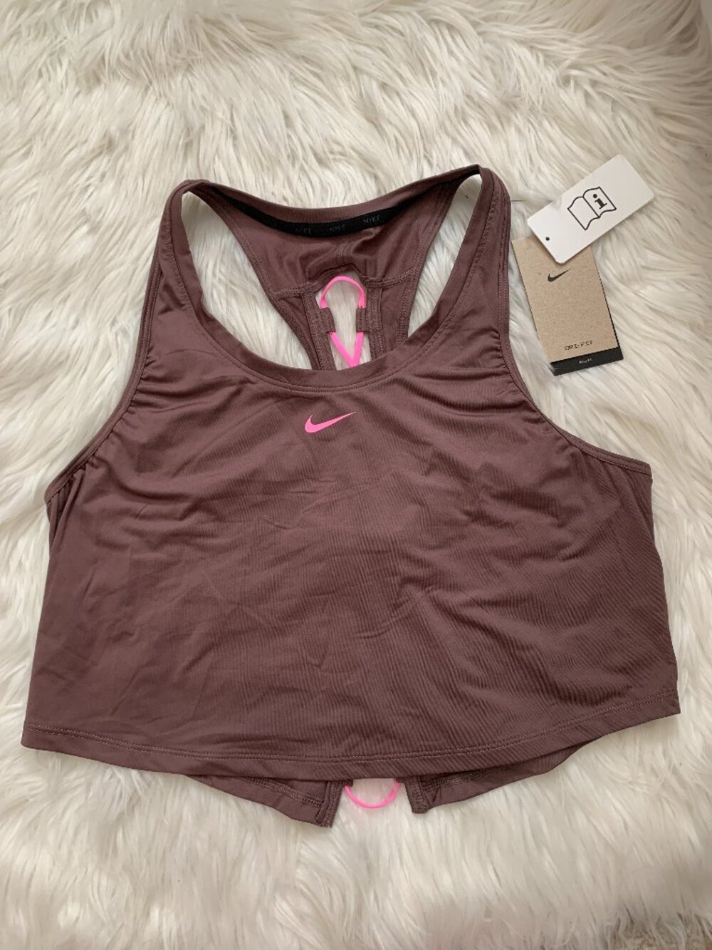 NIKE ONE Dri-Fit Crop Lace-Up Tank Top in Plum Eclipse/Pink Glow Sz MEDIUM